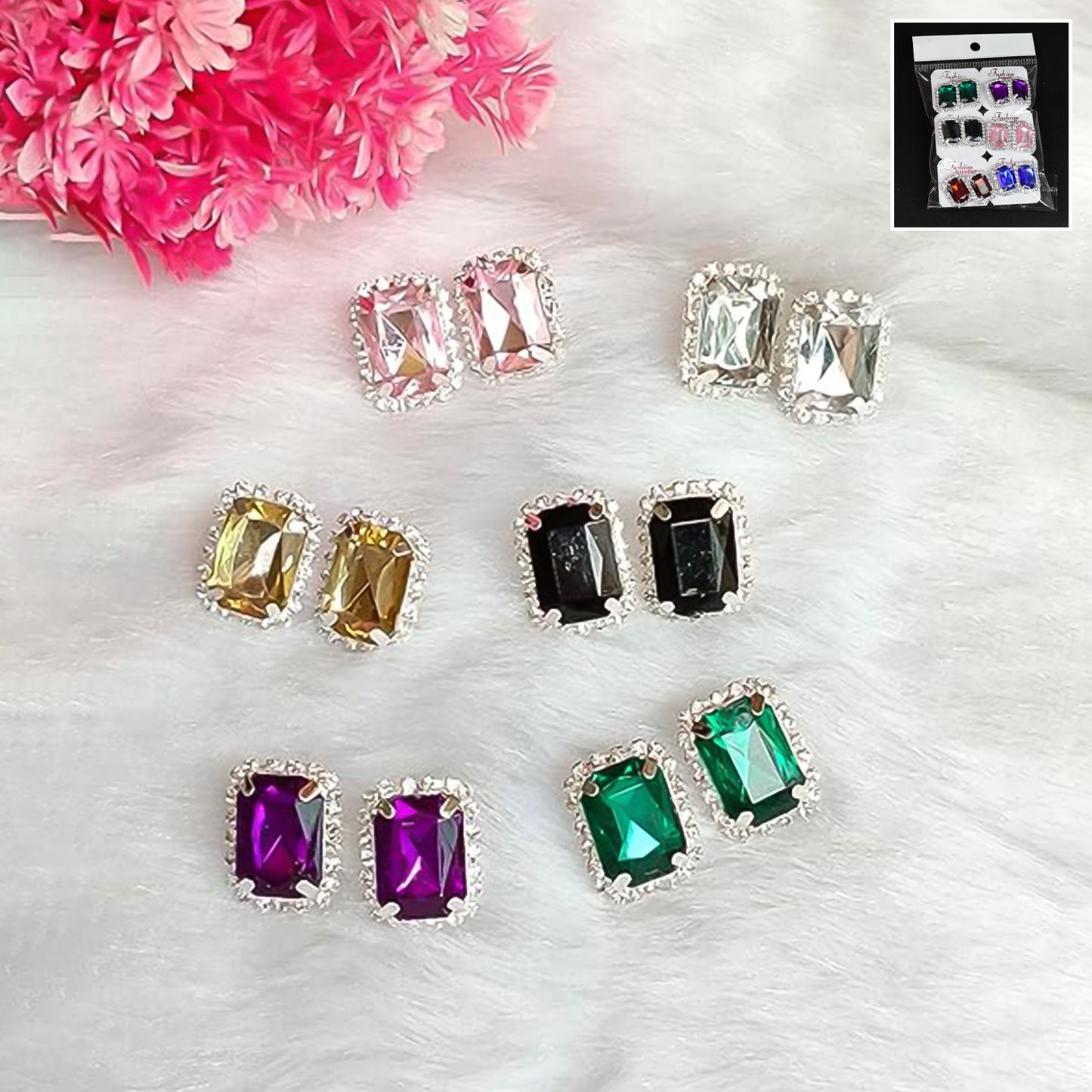 Diamond Jewellery Interchangeable Triangular Shaped Earrings (6 Pari Mix Color Design)