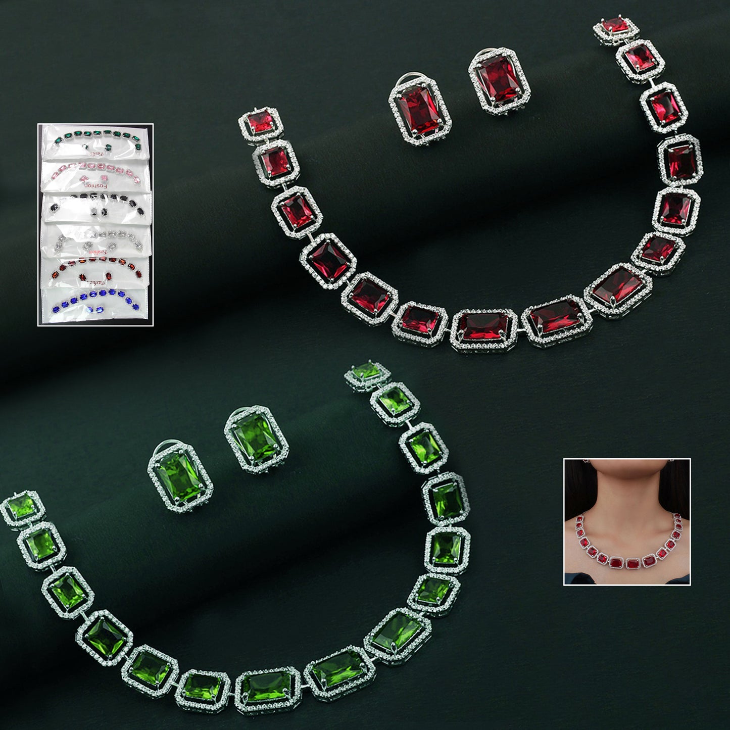 Diamond Necklace And Earrings Set (1 Set Mix Color)